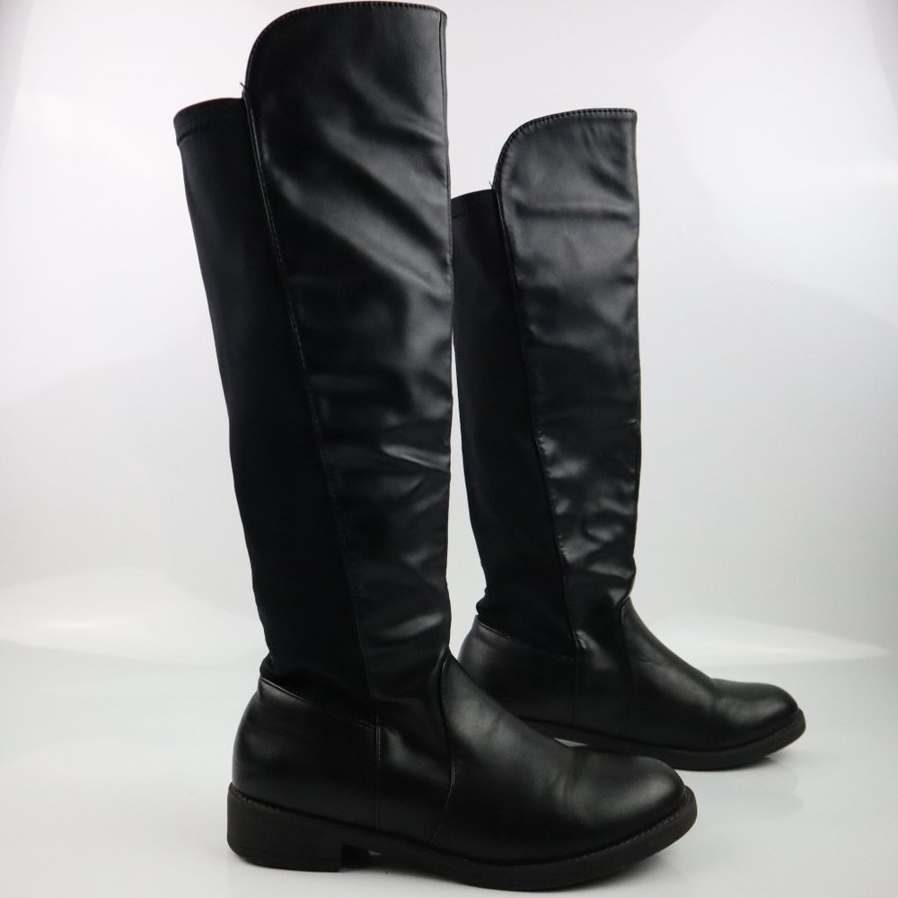Francesca's Black Stretchy Leather Look Knee High Boots Women's  Size 7